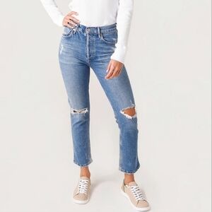 Citizens of Humanity Charlotte Crop High Rise Straight Jeans Distressed Size 24